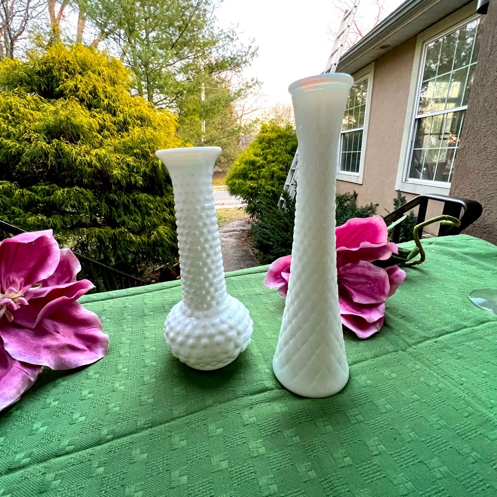 Milk Glass milk glass  Hobnail  Bud vases lot of (2) vintage